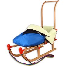 Bild für Davos Klappschlitten Rodelschlitten Schlitten aus Holz mit V-22-105 mit Schubstange und Fußsack blau