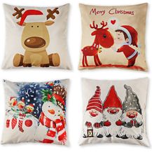 Bild für ElitVita Kissenbezüge 4tlg 45x45cm Weihnachtskissenbezüge Leinen Bezüge mit Reißverschluss, (4 Stück)
