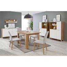 Bild für Esszimmer Felix 40 weiß Catania Eiche 5-teilig Ausziehtisch Vitrine mit Beleuchtung