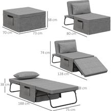 Bild für HOMCOM Gästebett 4-in-1 Einzelbett Klappbett klappbare Reisebett Ottomane mit Matratze (5-Stufen Höhenverstellbar, 1-St, mit stabilem Stahlrahmen)