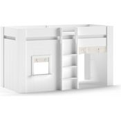 RENO Halbhohes Spielbett 90x200 inkl. Vorhangset MDF Creme-Weiß