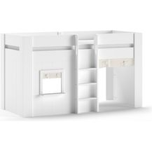 Bild für RENO Halbhohes Spielbett 90x200 inkl. Vorhangset MDF Creme-Weiß