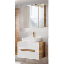 Bild für Badezimmer Waschplatz Set mit Keramik Aufsatzbecken Hochglanz weiß mit Wotan Eiche Nb. LUTON-56