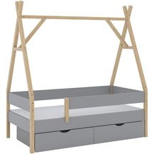 Bild für Tipi-Bett Bali Grau 80x160 cm mit 2 Schubladen und Matratze Vitalispa