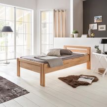 Bild für WOODLIVE DESIGN BY NATURE Massivholz-Bett aus Kernbuche, als Seniorenbett geeignet, in Komforthöhe, geöltes Einzel- und Komfortbett mit Kopfteil (100x200 cm)