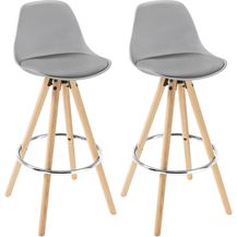 Bild für 2er-Set Barstuhl aus Kunstleder Holzgestell mit Lehne & Fußstütze grau