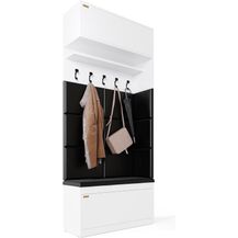Bild für PLATAN ROOM Wand-Garderobe Set mit Garderobenpaneel & Schuhschrank & Hängeschrank 100 cm Flurgarderobe Garderobenset Flur Eiche Holz Weiß (Weiß, 4-TLG. mit 10 paneel)