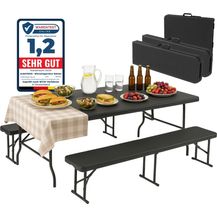 Bild für Albatros Bierzeltgarnitur Rattan – robuste Biertischgarnitur Klappbar und hohe Tragkraft – Set aus 2x Bierbank und 1x Biertisch für bis zu 10 Personen – Bierbankgarnitur