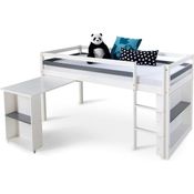 Homestyle4u Funktions-Halbhochbett mit Schreibtisch, Kiefernholz weiß, 90x200 cm
