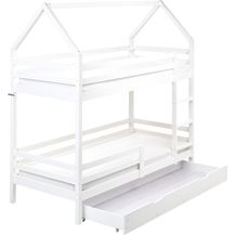 Bild für Hochbett mit Schubladen Haus Kiefernholz GIRGOLS 90 x 200 cm mit Stauraum Weiß