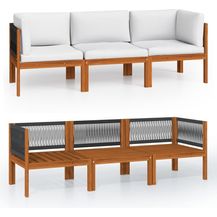 Bild für vidaXL 3-Sitzer-Gartensofa mit Kissen Holz Akazie & Seil 3057883