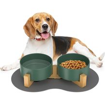 Bild für Doppel 850ml Keramik Hundenapf mit Bambus Ständer und rutschfestem Matte