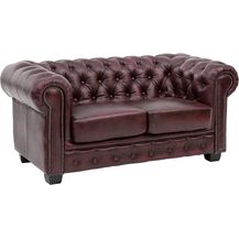 Bild für Sofa Chesterfield 2-Sitzer Echtleder rot