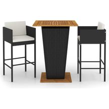 Bild für vidaXL 3-tlg. Gartenbar-Set mit Kissen Poly Rattan Schwarz 3094802