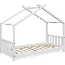Bild für VitaliSpa Kinderbett Hausbett Design 80x160 cm weiß Zaun Kinder Bett Holz Haus Schlafen Hausbett Spielbett Inkl. Lattenrost und Fallschutzgitter