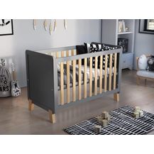 Bild für Love For Sleep Babybett,Gitterbett Grau-Kiefer 120x60 cm mit Schaumstoffmatratze Aloe Vera + Sicherheitsbarriere aus Holz