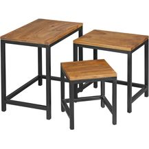 Bild für FineBuy 3er-Set Beistelltisch Massivholz Sheesham/ Metall