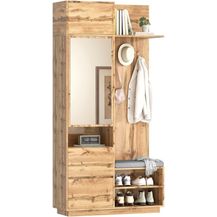 Bild für BlingBin Garderobenschrank Kompaktgarderobe mit Spiegel und Sitzbank (1-St, mit Schuhschrank,3 Haken,3Türen und Schublade)