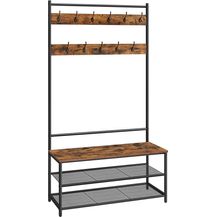 Bild für HSR410B01 Garderobe mit 11 Haken Schuhregal für kleine Wohnung Schlafzimmer Flur Industriedesign Vintage Braun Schwarz