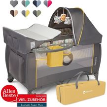 Bild für Lionelo Sven Plus 2 in 1 Baby Bett Laufstall Baby ab Geburt bis 15 kg Wickelauflage Moskitonetz luftige Seitenwände mit Seiteneingang Tragetasche zusammenklappbar (Yellow Scandi)