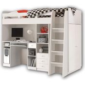 Bega Hochbett Unit 90x200 cm weiß inklusive Kleiderschrank, Regal und Schreibtisch