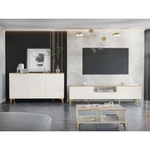 Bild für Wohnzimmer-Set Aioren I Kommode, TV-Lowboard, Couchtisch (Farbe: Beige / Beige Hochglanz + Gold)