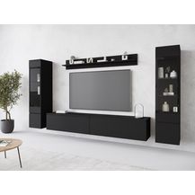 Bild für Wohnwand Doppo II, Wandregal, TV-Lowboard, 2x Hängevitrine, LED Beleuchtung (Farbe: Schwarzer Graphit)