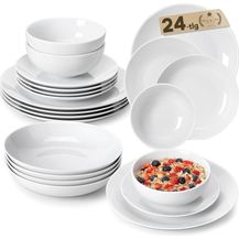 Bild für 24-teiliges MALACASA Porzellan Geschirrset 6 Personen Weißes Tafelservice