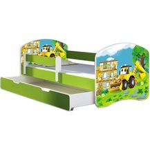 Bild für ACMA Kinderbett Jugendbett mit Einer Schublade und Matratze Grün mit Rausfallschutz Lattenrost II 140x70 160x80 180x80 (20 Bagger, 140x70 + Bettkasten)