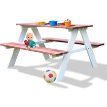 Bild für Coemo Picknicktisch Holz Kinder Sitzgruppe Gartentisch Sitzgarnitur Weiß/Teakoptik