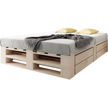Bild für sunnypillow Palettenbett M2 aus Holz 160x200 cm mit Lattenrost und 2 Bettkästen. Doppelbett
