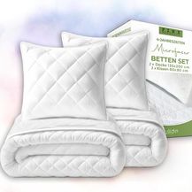 Bild für Julido 4-Jahreszeiten Komplettset 2xDecke 135x200 cm 2xKissen 80x80 cm Deckenfüllung 550+800g Kissenfüllung 1000g Steppbett mit Druckknöpfen Ganzjahres-Bett Zudecke Kopfkissen