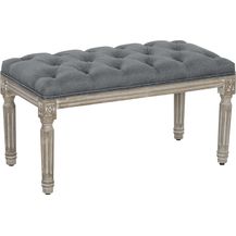 Bild für HOMCOM Polsterbank Sitzbank Vintage Bettbank mit Knöpfen Gummiholz Leinen Grau 81 x 41 x 41 cm