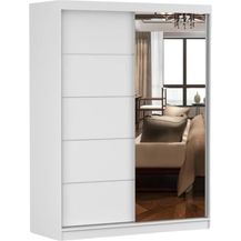 Bild für Schiebetürenschrank, eleganter Kleiderschrank Schrank Garderobe Spiegel Vista 05, Schlafzimmer- Wohnzimmerschrank Schiebetüren Modern Design (Weiß/Weiß)