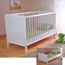 Bild für BABY Gitterbett Babybett Kinderbett mit Aloe Vera Schaumstoffmatratze Zahnschienen höhenverstellbar Weiß umbaubar zum Juniorbett