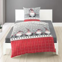 Bild für Bierbaum Biber Bettwäsche 135x200 Wichtel Karo Sterne grau rot 6915-01