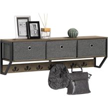 Bild für Wandgarderobe mit 3 Körben und 7 Haken MDF Metall Vintagebraun FHK26-N
