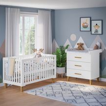 Bild für Bellabino 'Liri' Babyzimmer Set aus Babybett 70x140 cm und Wickelkommode, weiß, 3-fach höhenverstellbares Kinderbett (umbaubar in Juniorbett)