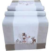 Bild für matches21 HOME & HOBBY Tischdecke Tischläufer ANNICA Schneemänner Stick Winter Polyester 40 x 140 cm (1-tlg)