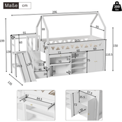 Merax Kinderbett mit Rutsche, Treppen, Schubladen, Schließfach und magnetischer Tür, Massivholz weiß, 90x200 cm