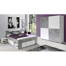 Bild für Jugendzimmer WINBOB Bett und Kleiderschrank Weiß / Beton Optik