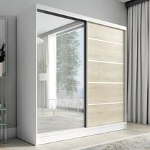 Bild für A&J MöbelLand Schwebetürenschrank NERO 200 cm mit Spiegel drei Schubladen