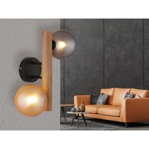 Bild für LED Wandleuchte aus Holz 2-flammig Glaskugeln Rauchglas & Bernstein