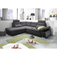Bild für Ecksofa JAK Couch Schlafcouch Sofa Lederlook schwarz grau Ottomane links L-Form