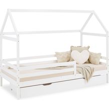 Bild für Kinderbett mit Bettkasten Hausbett 90x200 cm Holz Weiß Rausfallschutz Bett Bettenhaus Lattenrost