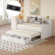 Bild für Merax Daybett Tagesbett 90x200cm mit Ausziehbett 90x190cm Ladefunktion 2 Schubladen