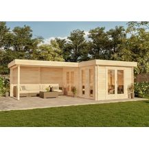 Bild für Alpholz Flachdach Gartenhaus Modell Quinta ISO Gartenhaus aus Holz Holzhaus mit 44 mm Wandstärke inklusive Schleppdach Blockbohlenhaus mit Montagematerial