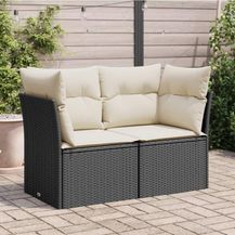 Bild für vidaXL Gartensofa mit Kissen 2-Sitzer Schwarz Poly Rattan 366013