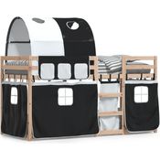 vidaXL Etagenbett mit Vorhängen Weiß Schwarz 90x200 cm Kiefernholz 3284018