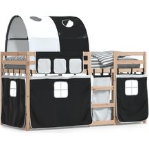 Bild für vidaXL Etagenbett mit Vorhängen Weiß Schwarz 90x200 cm Kiefernholz 3284018